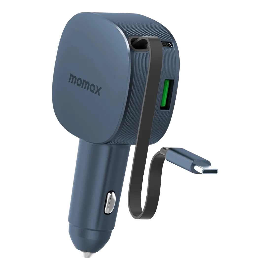 Momax 1-move+ 60w 2-port Car Charger With Built-in Retractable Cable Grey Uc19e