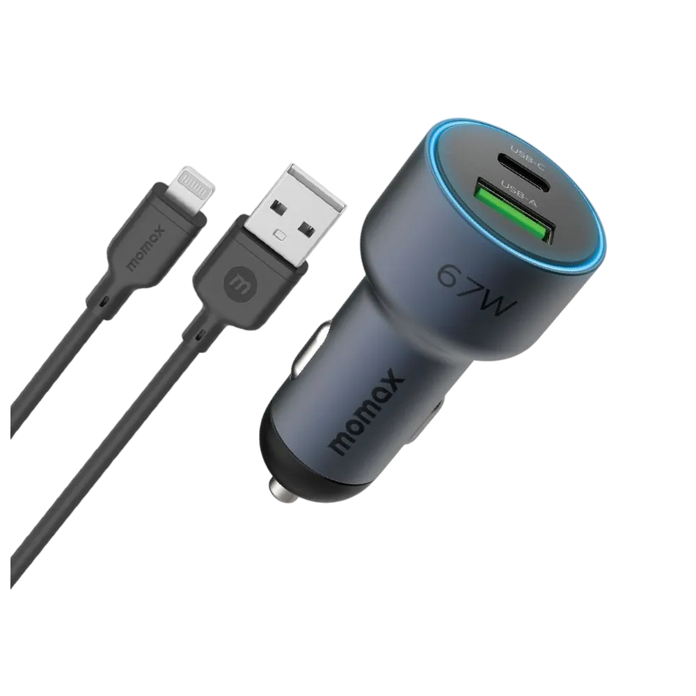 Momax Move 67w Dual Output Car Charger With Lightning Charging Cable Uc16gsl