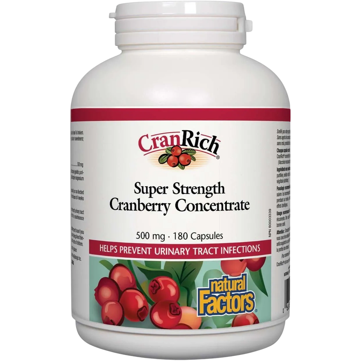 Natural Factors Super Strength Cranberry Concentrate, 500 Mg, 180 Capsules