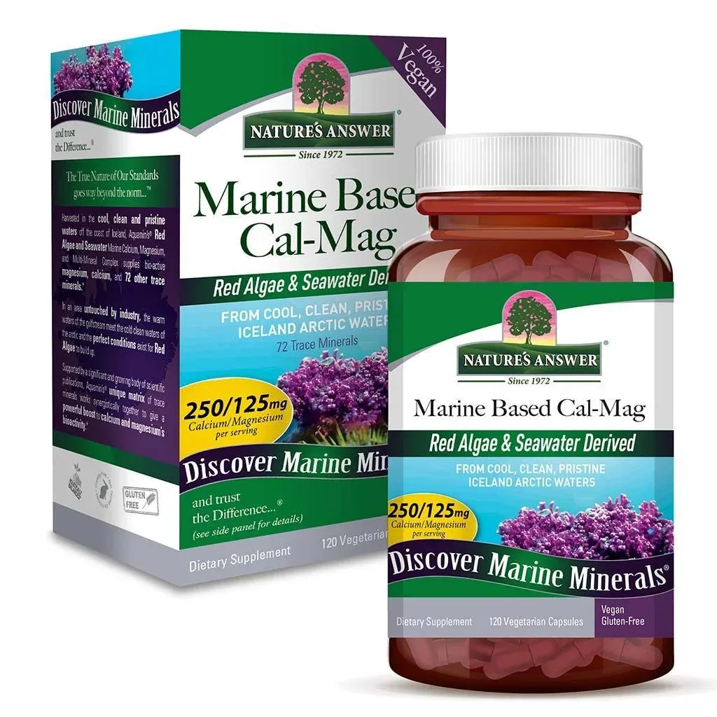 Nature's Answer Marine Based Calcium-magnesium 250/125mg Vegan Capsules For Bone & Muscle Health, Pack Of 120's