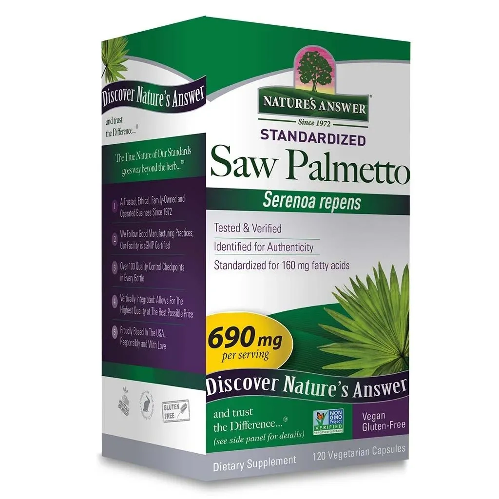 Nature's Answer Saw Palmetto 690mg Vegan Capsules For Prostate Health, Pack Of 120's
