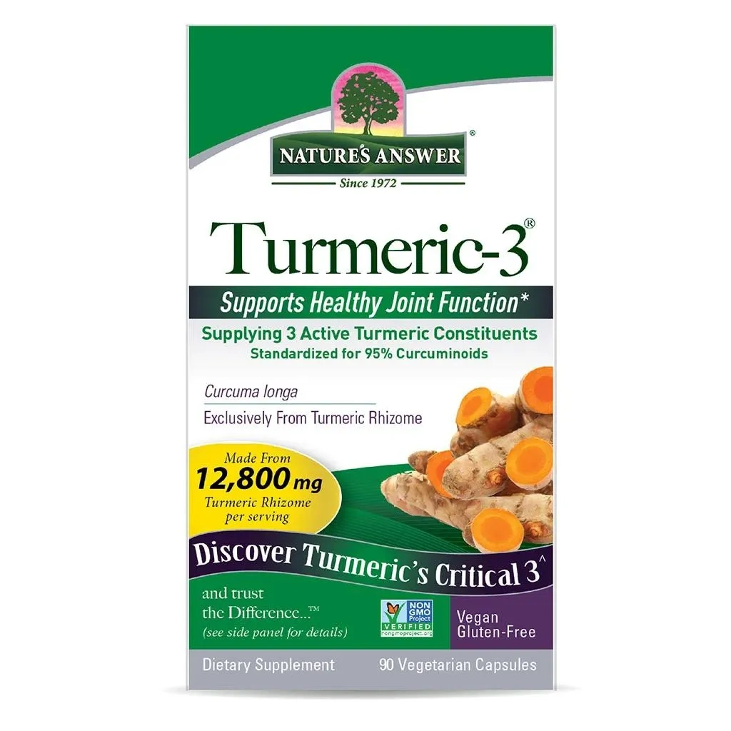 Nature's Answer Turmeric 3 12,800 Mg Herbal Equivalent Vegan Capsules For Bone & Joint Health, Pack Of 90's