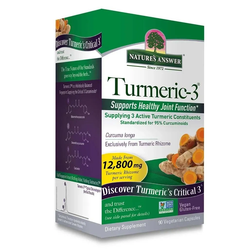 Nature's Answer Turmeric 3 12,800 Mg Herbal Equivalent Vegan Capsules For Bone & Joint Health, Pack Of 90's