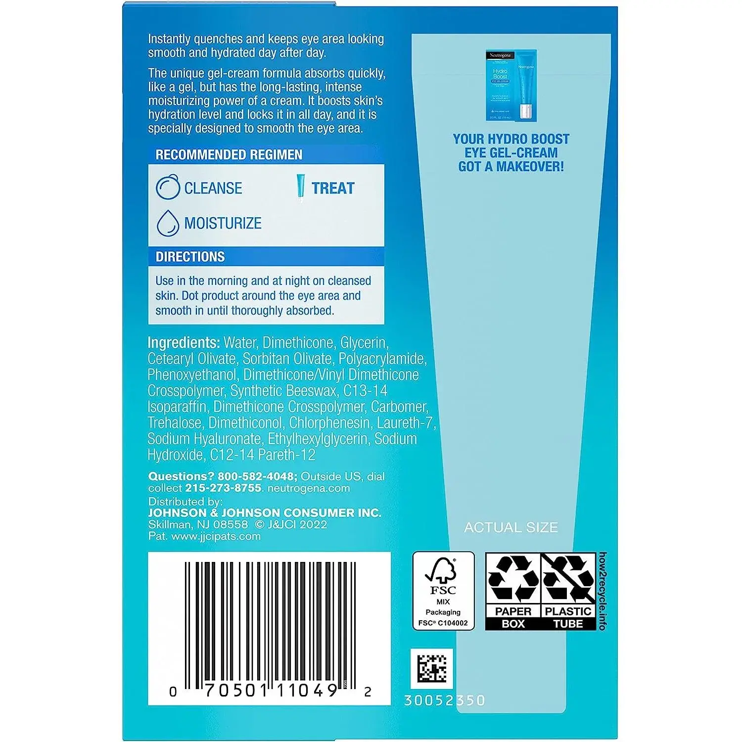 Neutrogena Hydro Boost Eye Cream,Under-Eye Moisturizer With Hyaluronic Acid,Non-Comedogenic,0.5 Oz
