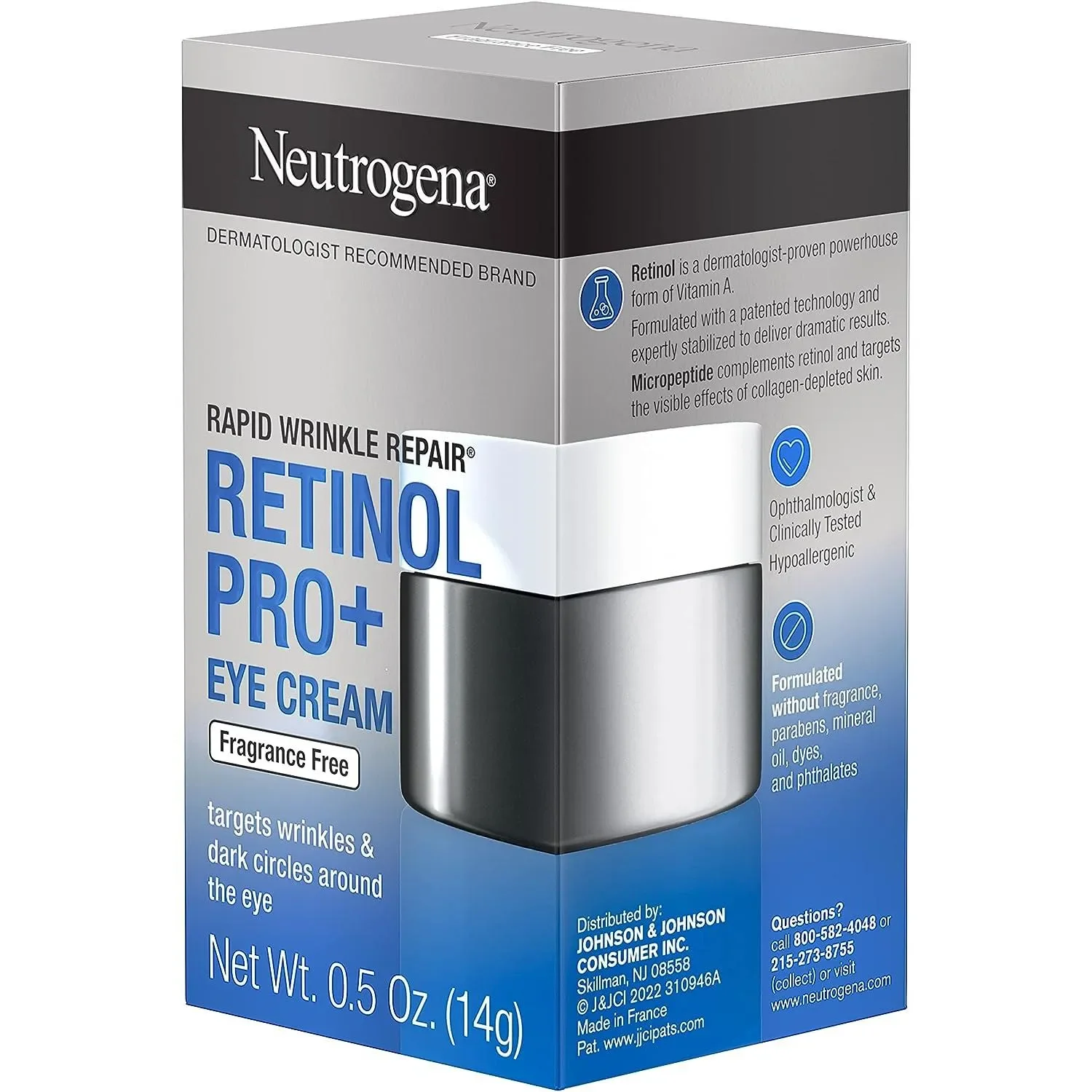 Neutrogena Rapid Wrinkle Repair Retinol Pro+ Anti-Wrinkle Eye Cream For Wrinkles & Dark Circles 0.5 Oz Blue