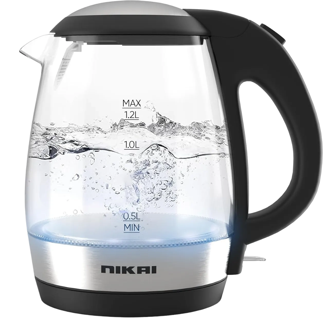 Nikai 1.7L 2200W Electric Glass Kettle, Led Indicator, Auto Shut Off, Anti-Slip Feet, Detachable Filter, Quick Boiling, For Home & Office Use - Nk323G