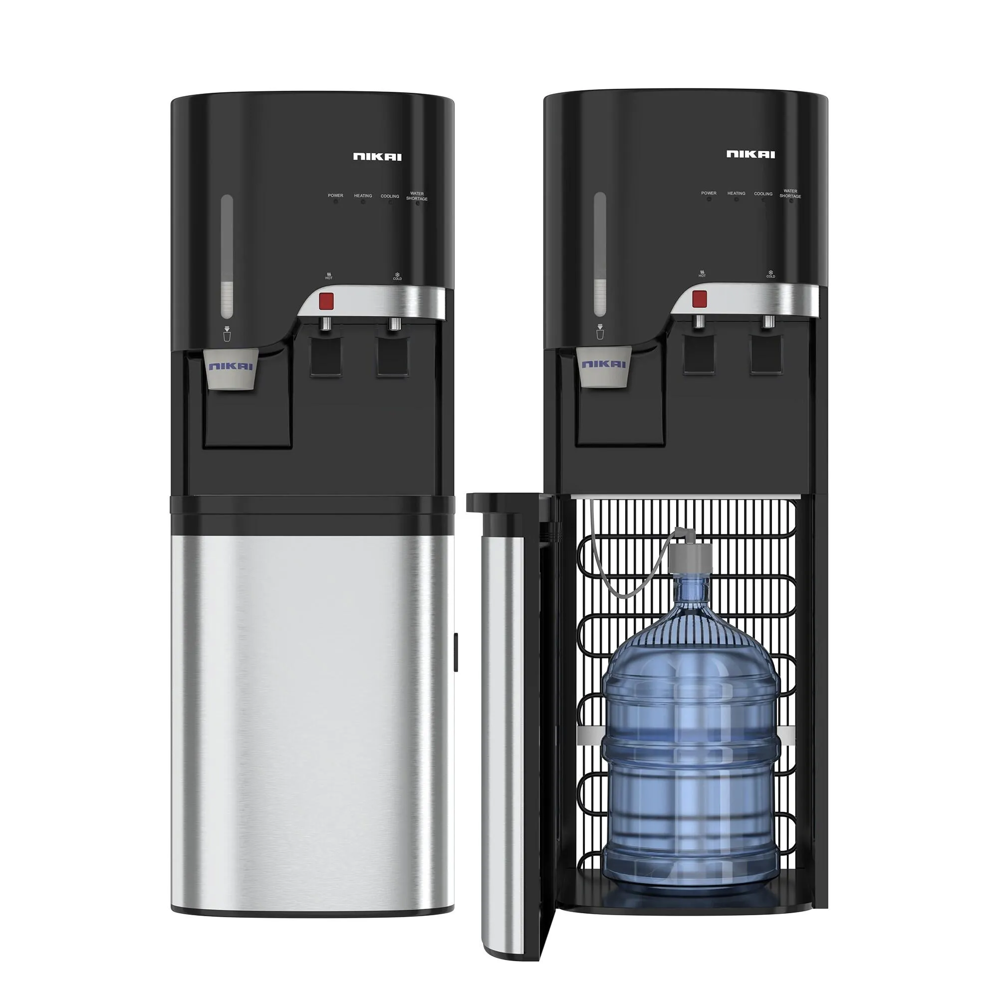 Nikai Bottom Loading Water Dispenser 2-tap, Stainless Steel Tanks, Child Lock, Cup Holder Steel/black Nwd5000bss