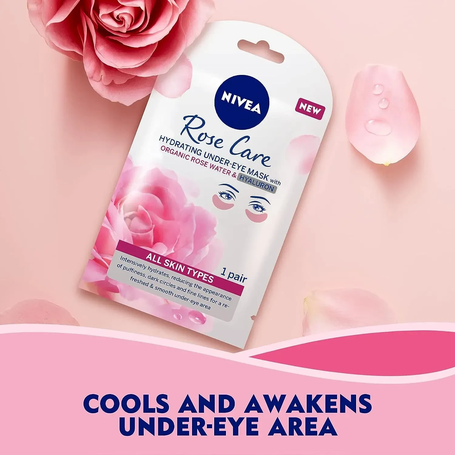 Nivea Face Under-Eye Mask Hydrating, Rose Care With Organic Rose Water & Hyaluron, All Skin Types 1 Pair