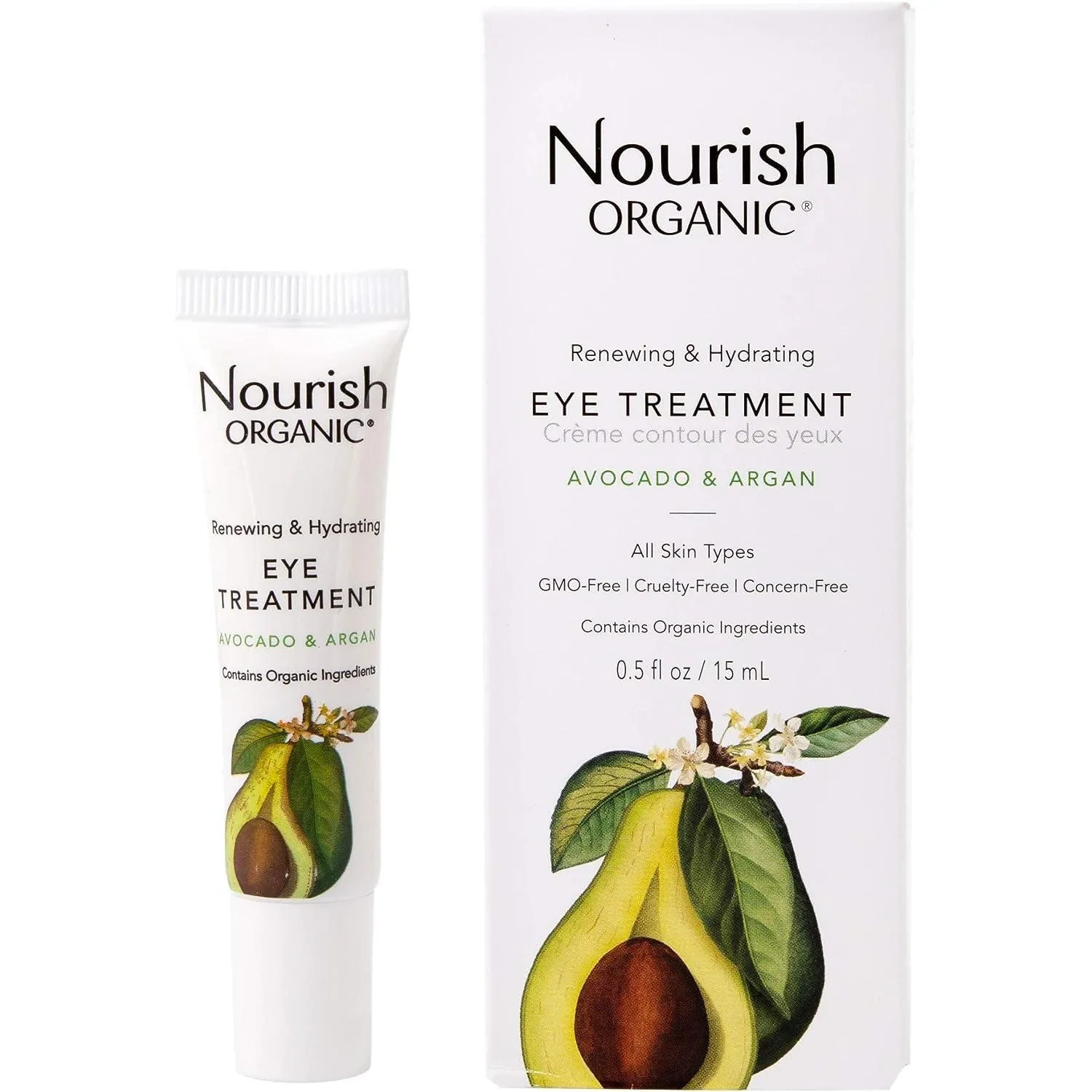 Nourish Organic Renewing Cooling Eye Treatment Avocado Argan Oil 0.5 Fl Oz 15 Ml