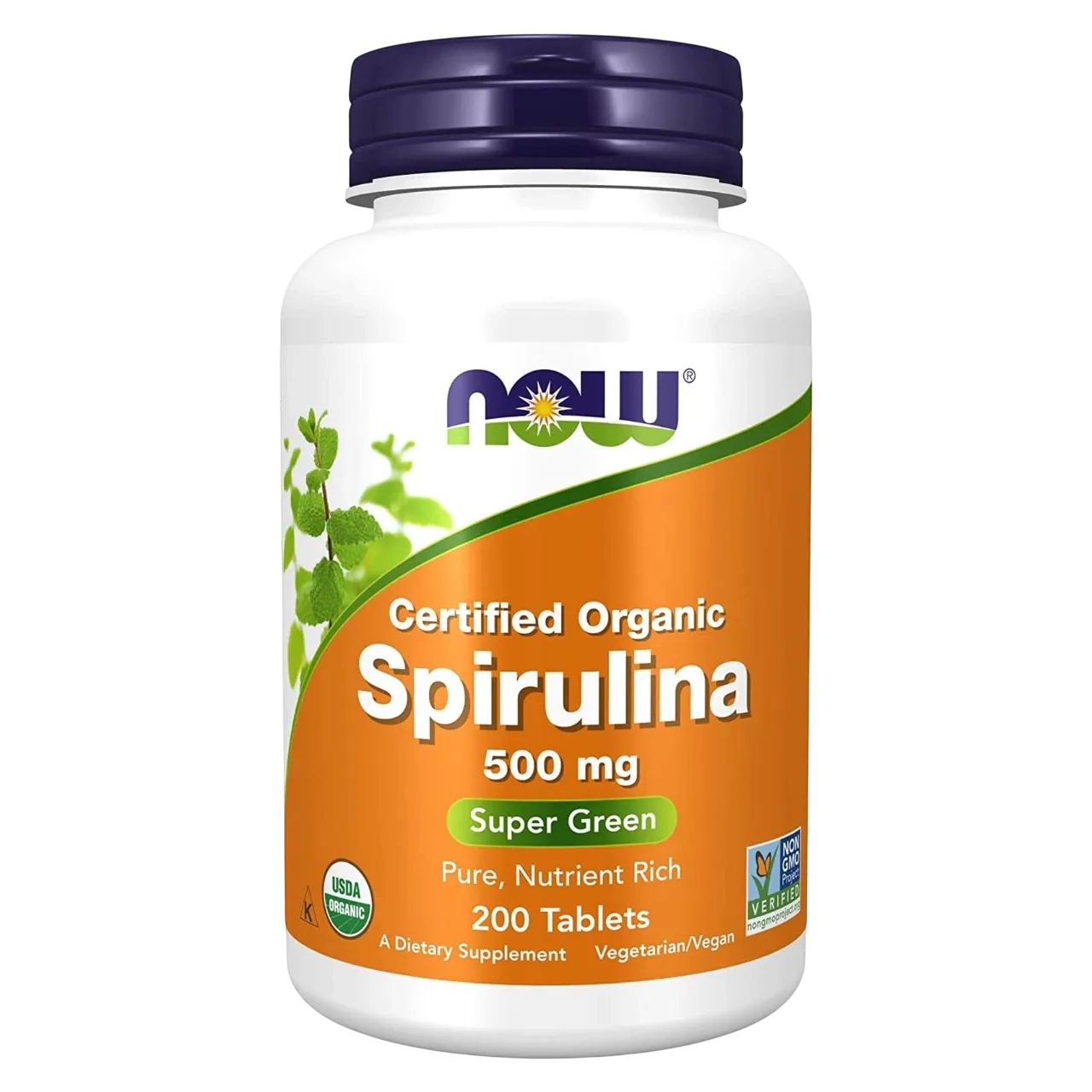 Now Certified Organic Spirulina 500mg Dietary Supplement 200 Tablets