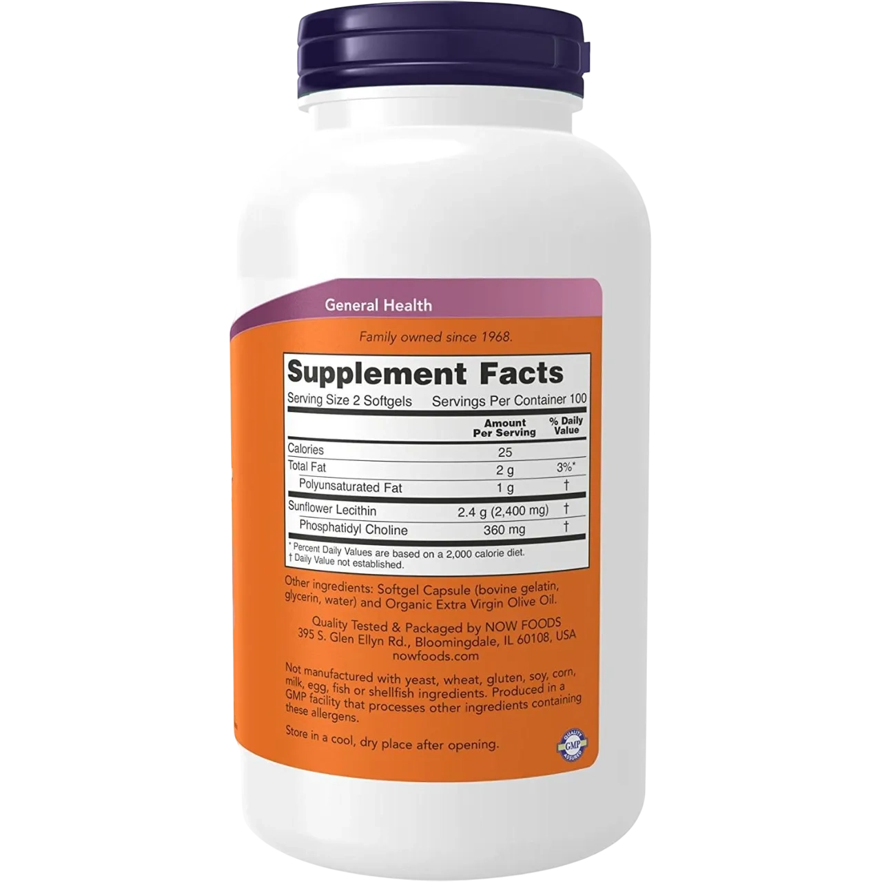 Now Foods Sunflower Lecithin Supplement, 1200 Mg 200 Softgels