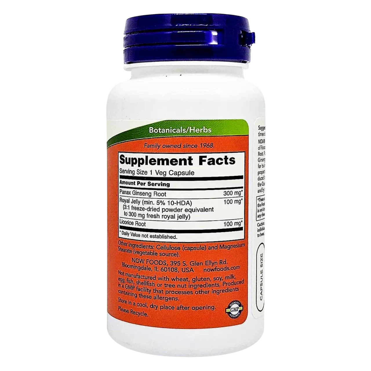Now Ginseng And Royal Jelly Dietary Supplement Vegetarian 90 Capsules