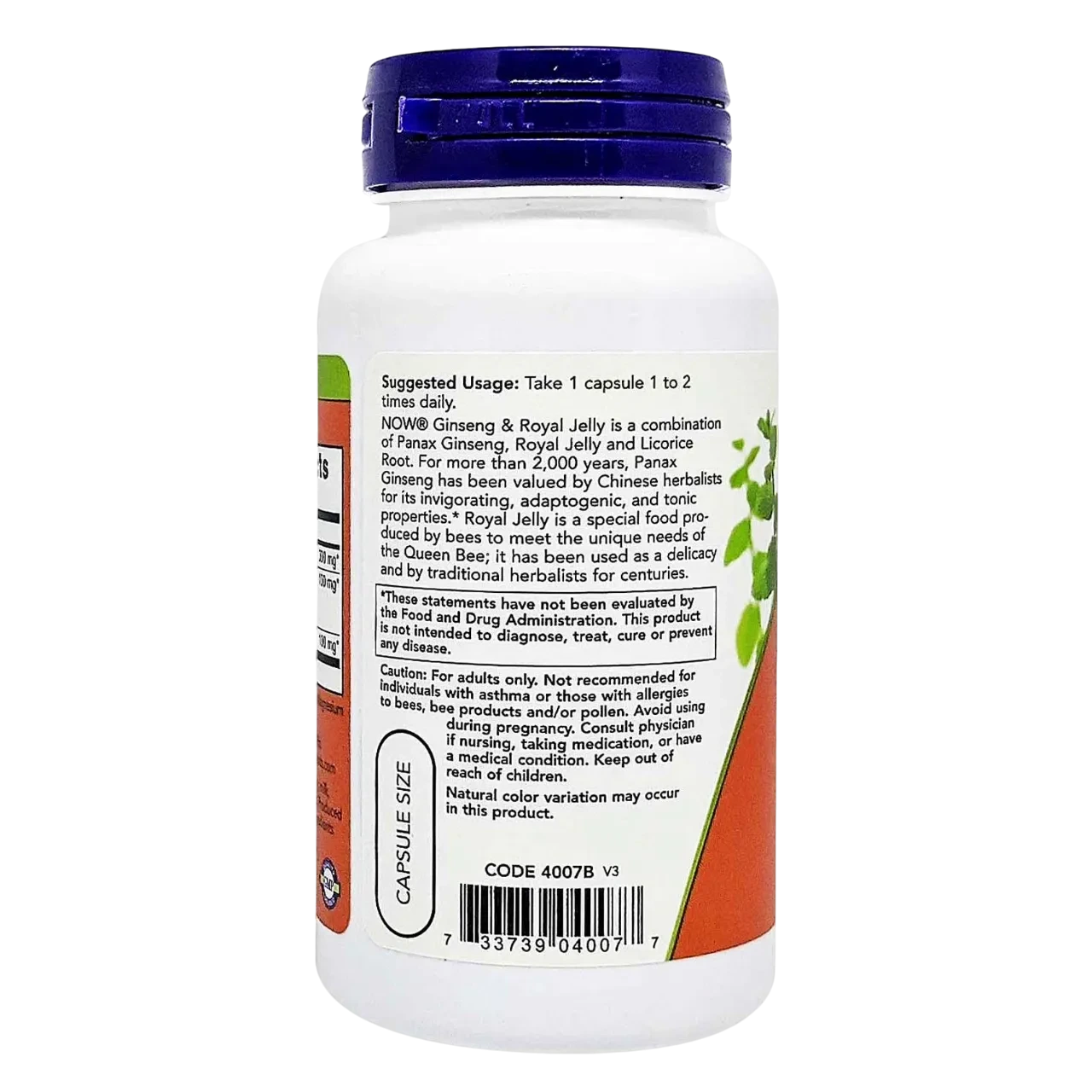Now Ginseng And Royal Jelly Dietary Supplement Vegetarian 90 Capsules