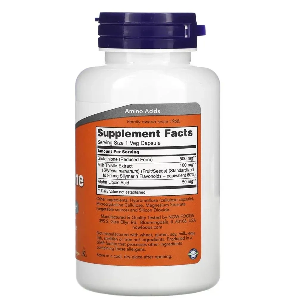 NOW Glutathione 500mg Capsules With Milk Thistle Extract & Alpha Lipoic Acid For Antioxidant Support, Pack Of 60's