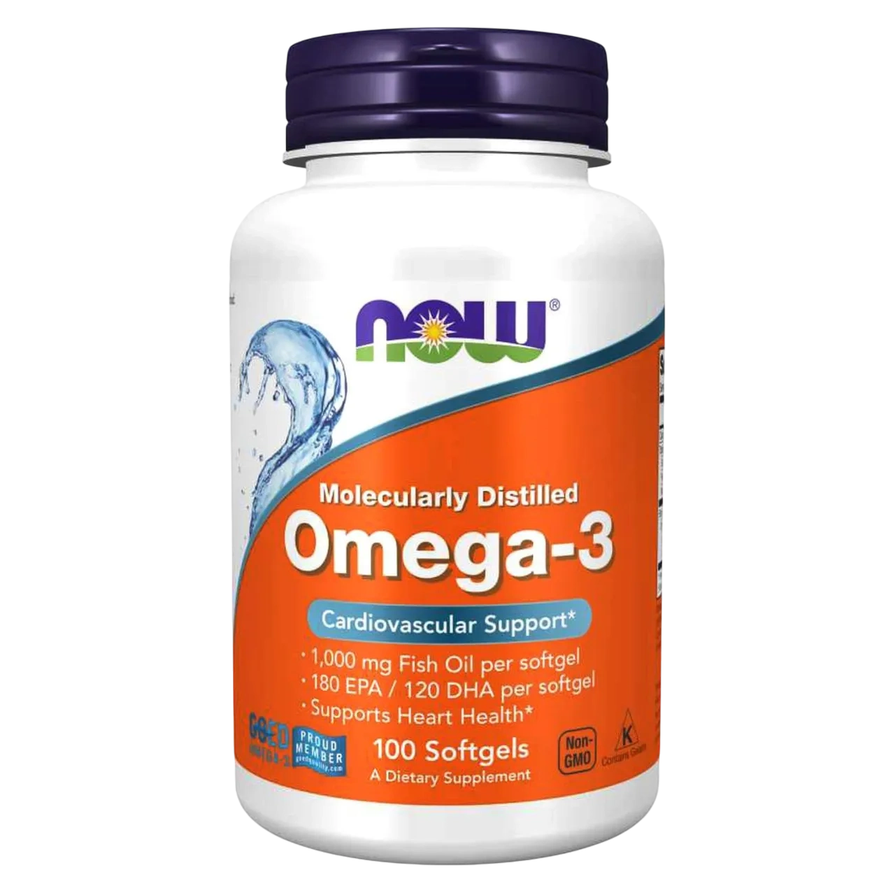 Now Molecularly Distilled Omega-3 Cardiovascular Support Dietary Supplement 100 Softgels