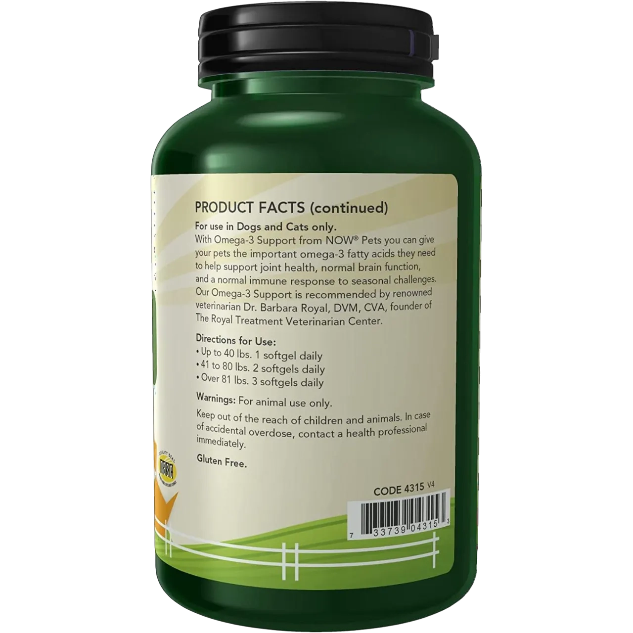 Now Pet Health, Omega 3 Supplement, Formulated For Cats & Dogs, Nasc Certified, 180 Softgels