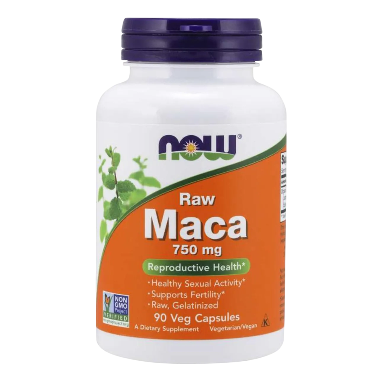 Now Raw Maca 750mg Dietary Supplement Vegetarian 90 Capsules
