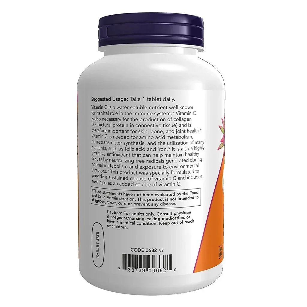 Now Vitamin C 1000mg Sustained Release Tablets With Rose Hips For Antioxidant Protection & Immune Support, Pack Of 250's