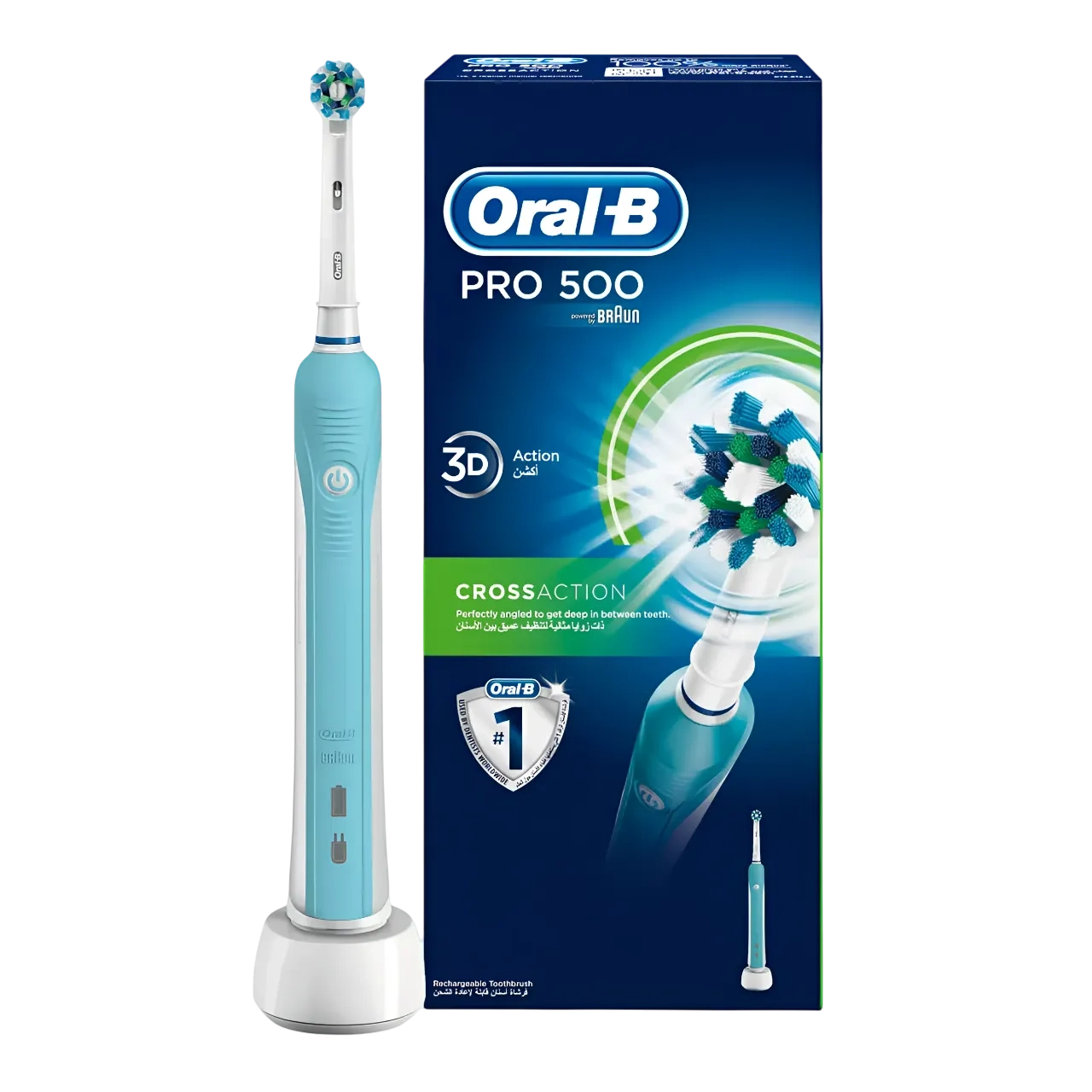 Oral-B Pro 500 Cross Action Electric Toothbrush, Rechargeable, Light Blue