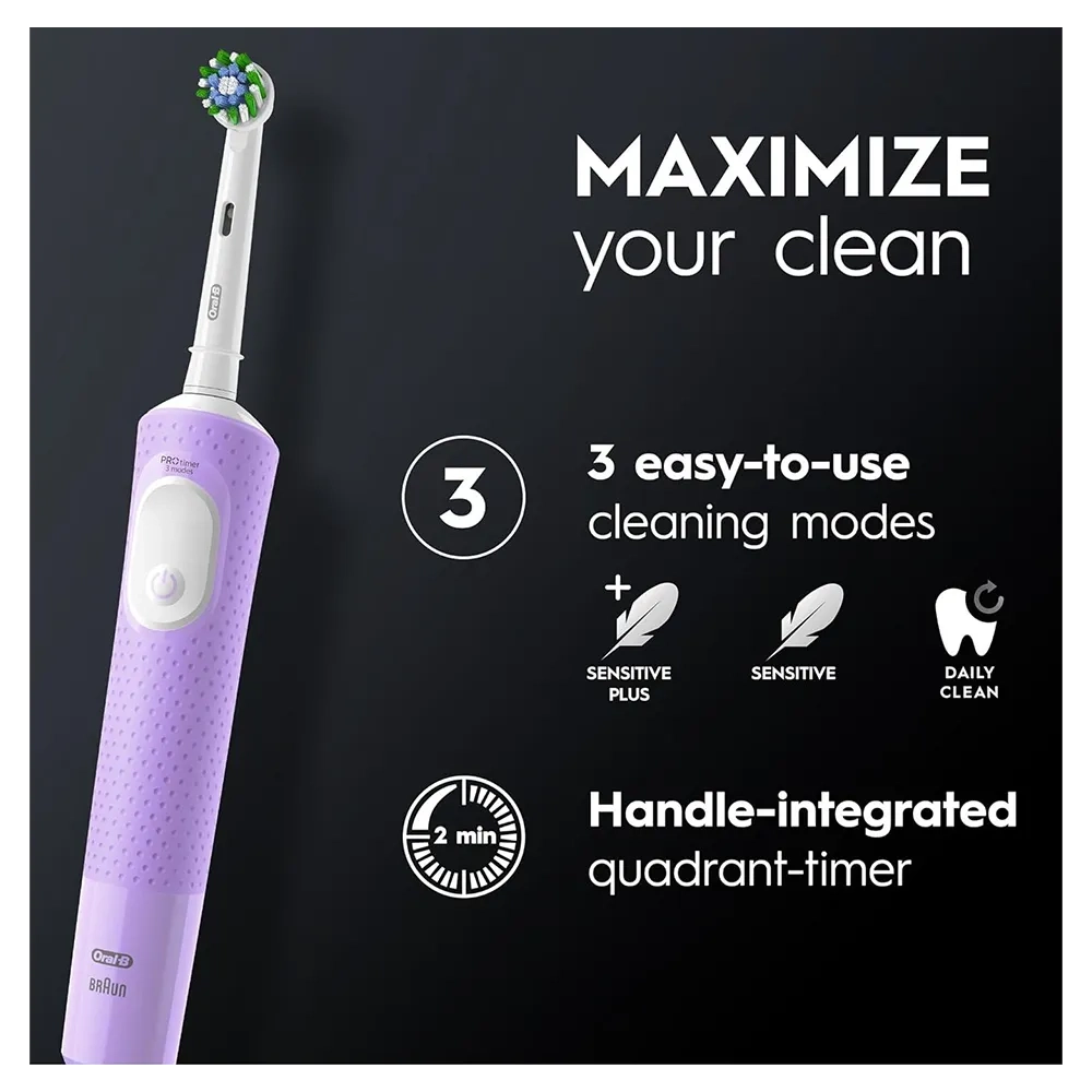 Oral-b Vitality 300 Rechargeable Toothbrush With Crossaction Brush Head, 3 Cleaning Modes & 2 Minutes Built-in Timer D103.413.3 Lilac