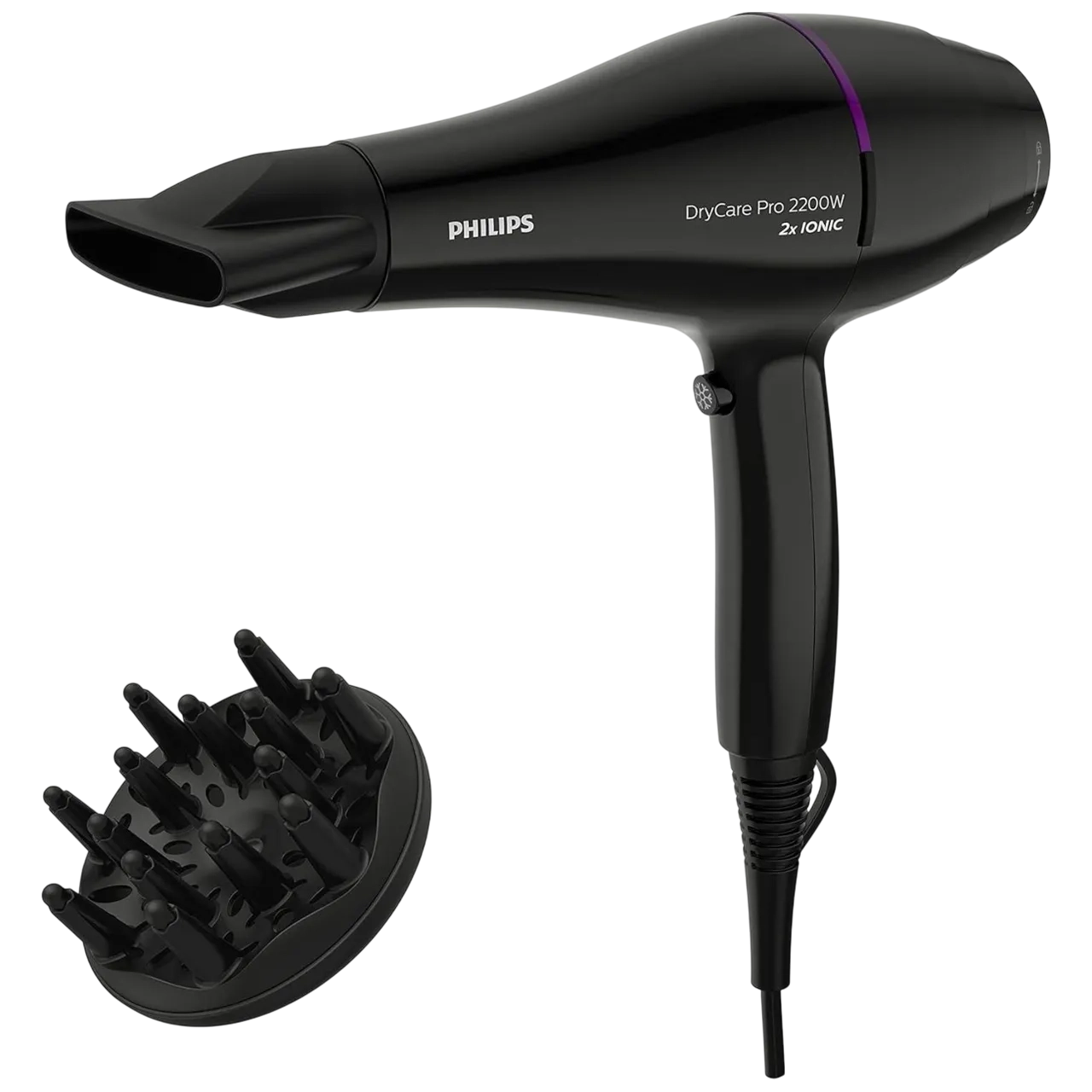 Philips Drycare Pro Hair Dryer With Concentrator And Diffuser Nozzle 2200w Black Bhd274