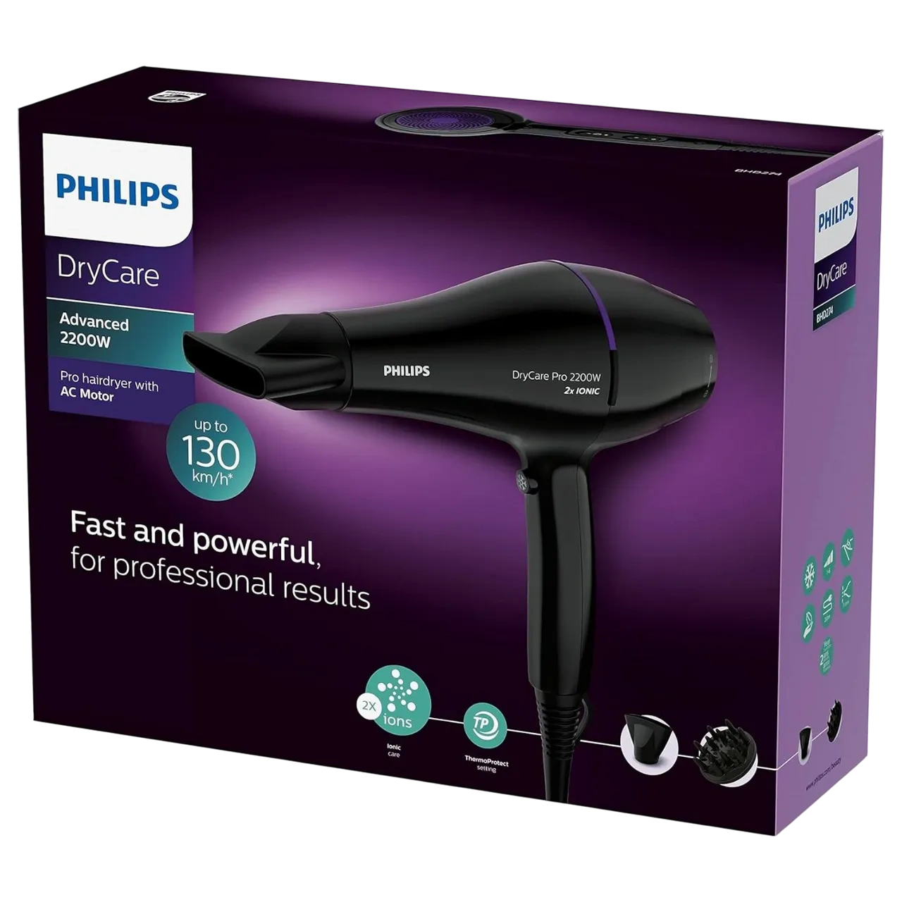 Philips Drycare Pro Hair Dryer With Concentrator And Diffuser Nozzle 2200w Black Bhd274