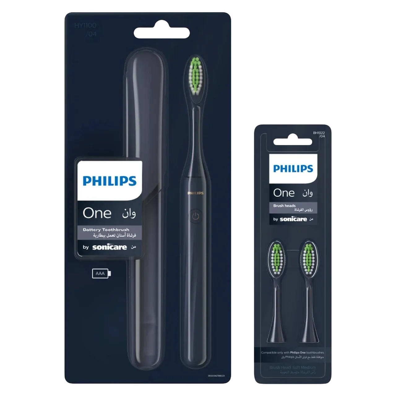 Philips One By Sonicare Battery Toothbrush Hy1100/04 With 2 Brush Heads Midnight Blue