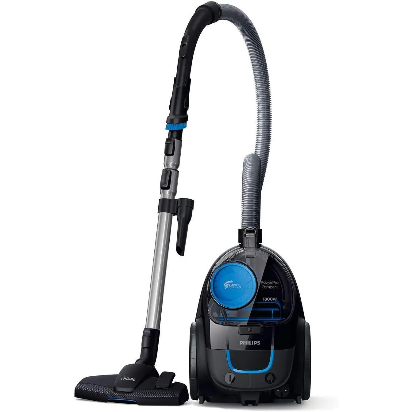 Philips Powerpro Compact Black 1800W, 330W Suction Power, Power Cyclone 5 Technology, Integrated Brush, Hepa Filter 1.5L Fc9350/61