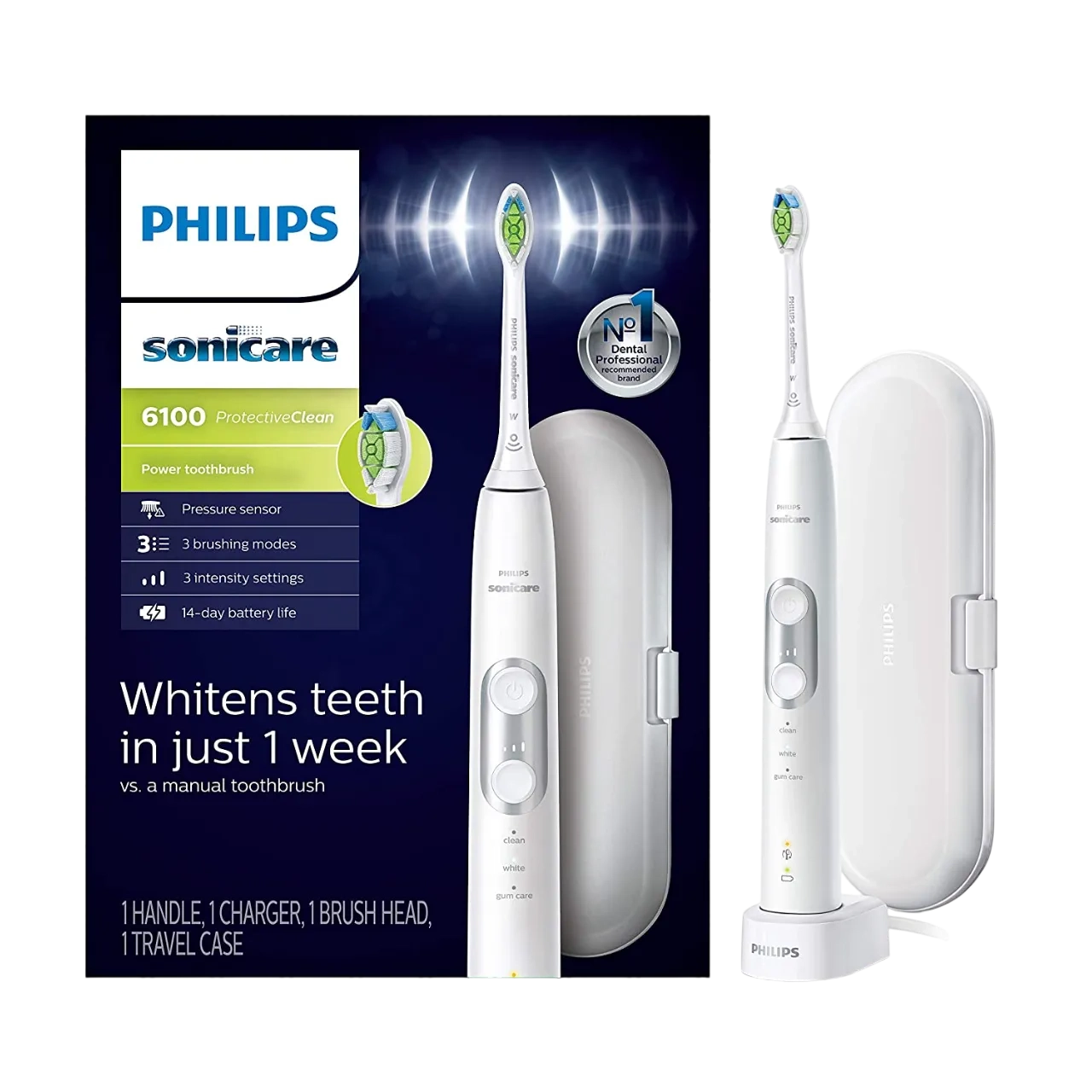 Philips Sonicare Protectiveclean 6100 Rechargeable Electric Power Toothbrush, White Hx6877/21