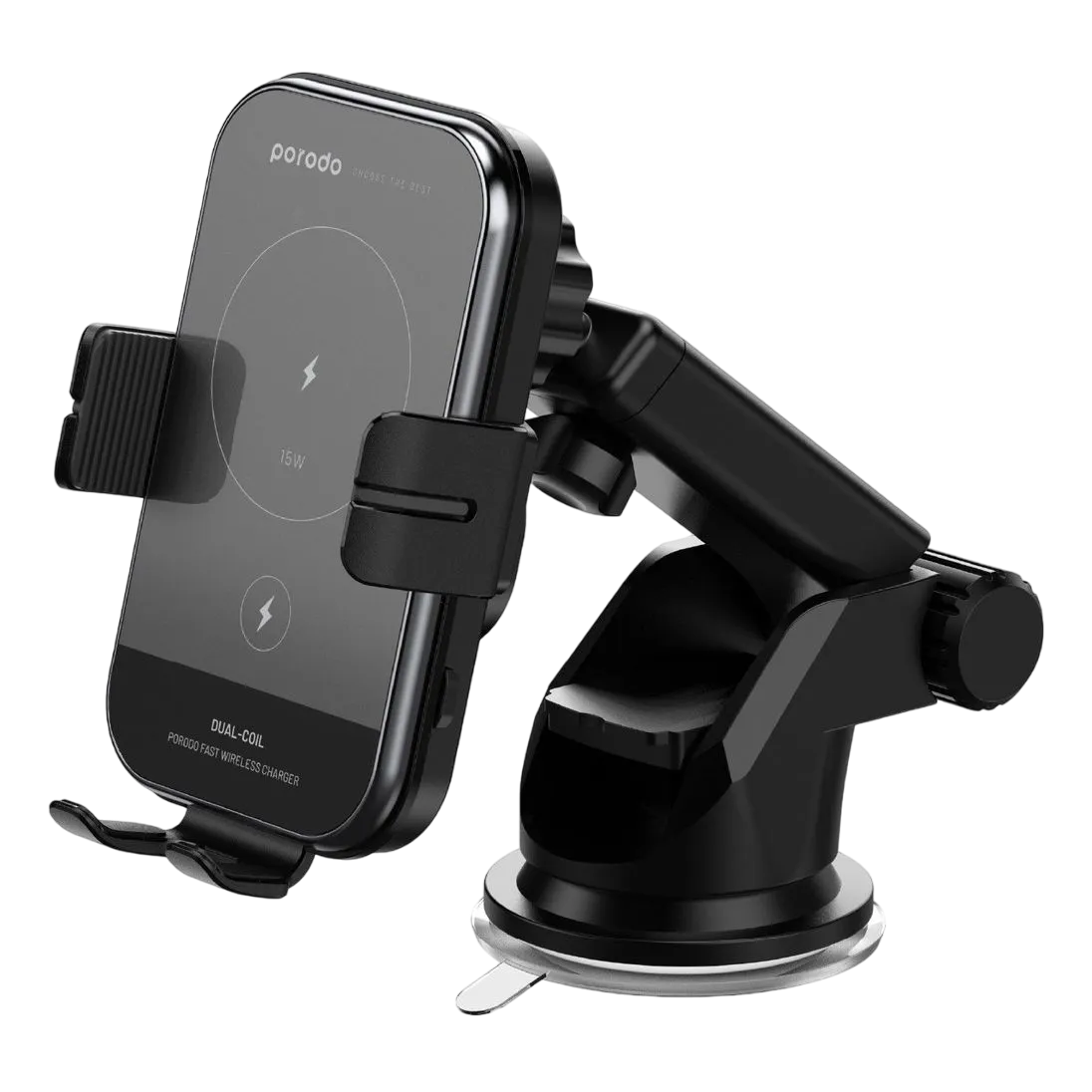 Porodo 3 In 1 Car Charger Mount 15w With Qc3.0 Car Charger Pd-wcm15w-bk
