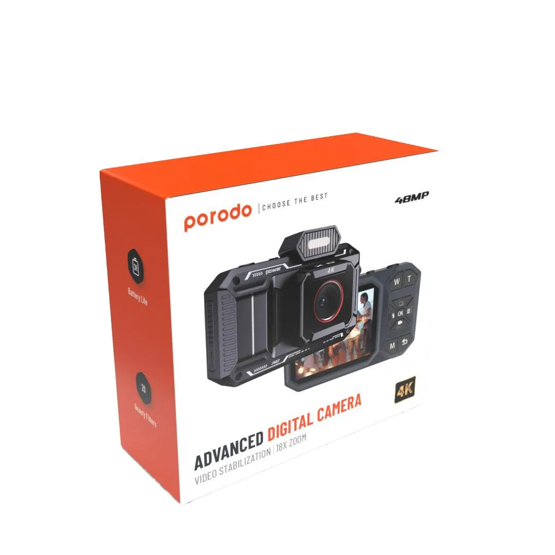 Porodo Advanced Digital Camera Video Stabilization & 18x Zoom Black Pd-fhdcam48-bk