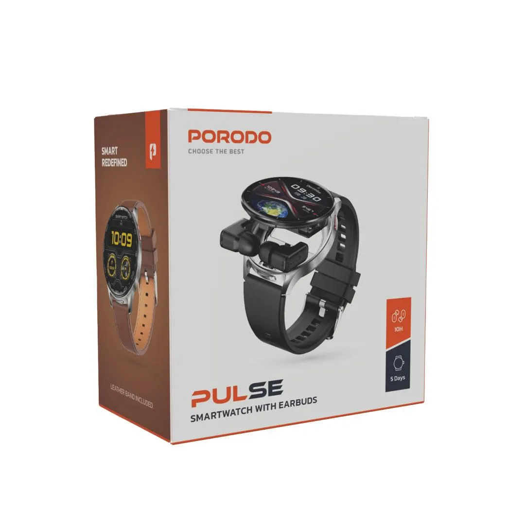 Porodo Pulse Smartwatch With Earbuds Black Pd-pulse-bk