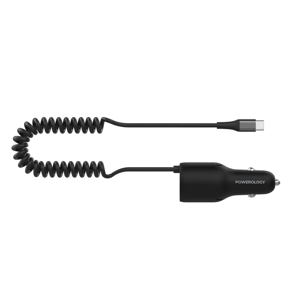 Powerology Triple Ports Car Charger With Type-c Cable Black Pccsr016