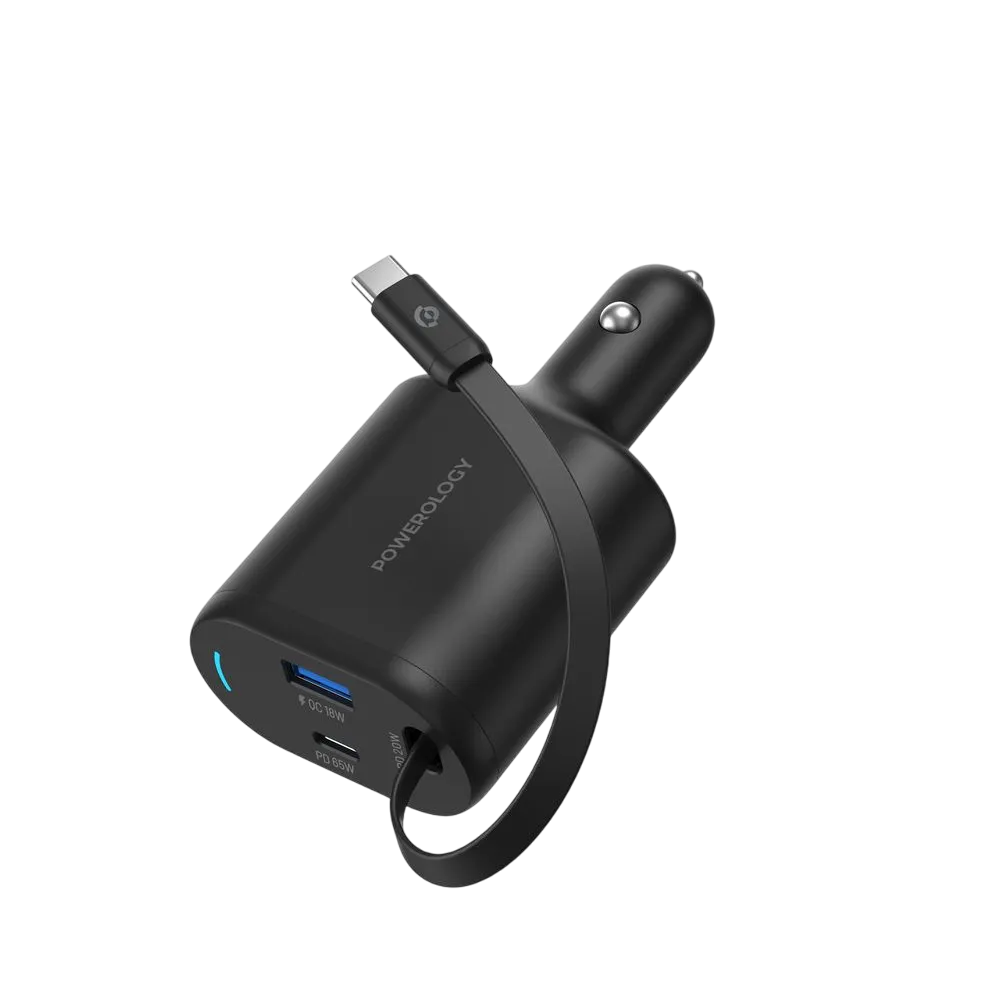 Powerology Type-c Retractable Car Charger 115w Black Pccsr019