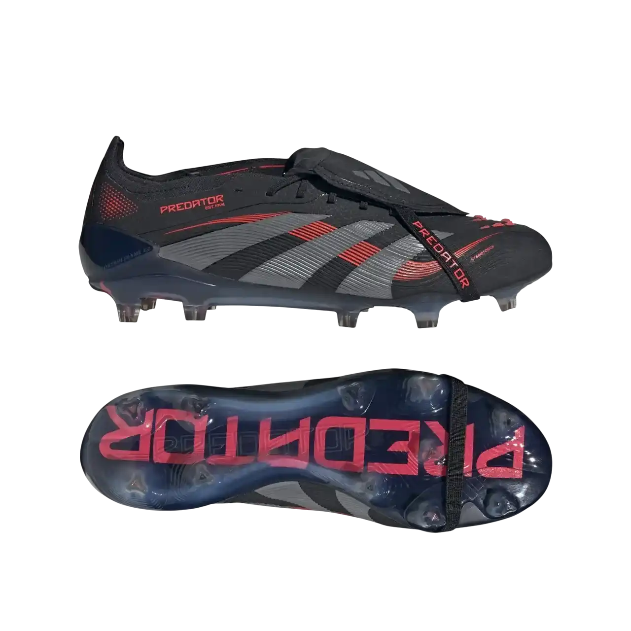 Adidas Predator Elite Fold-over Tongue Firm Ground Boots Core Black / Grey Four / Lucid Red Size 48