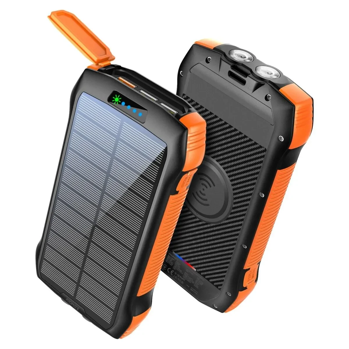Promate 20000mah Power Bank, Solar Powered Portable Charger With Wireless Charging, Ip66 Protection And Led Light, Solartank-20pdqi