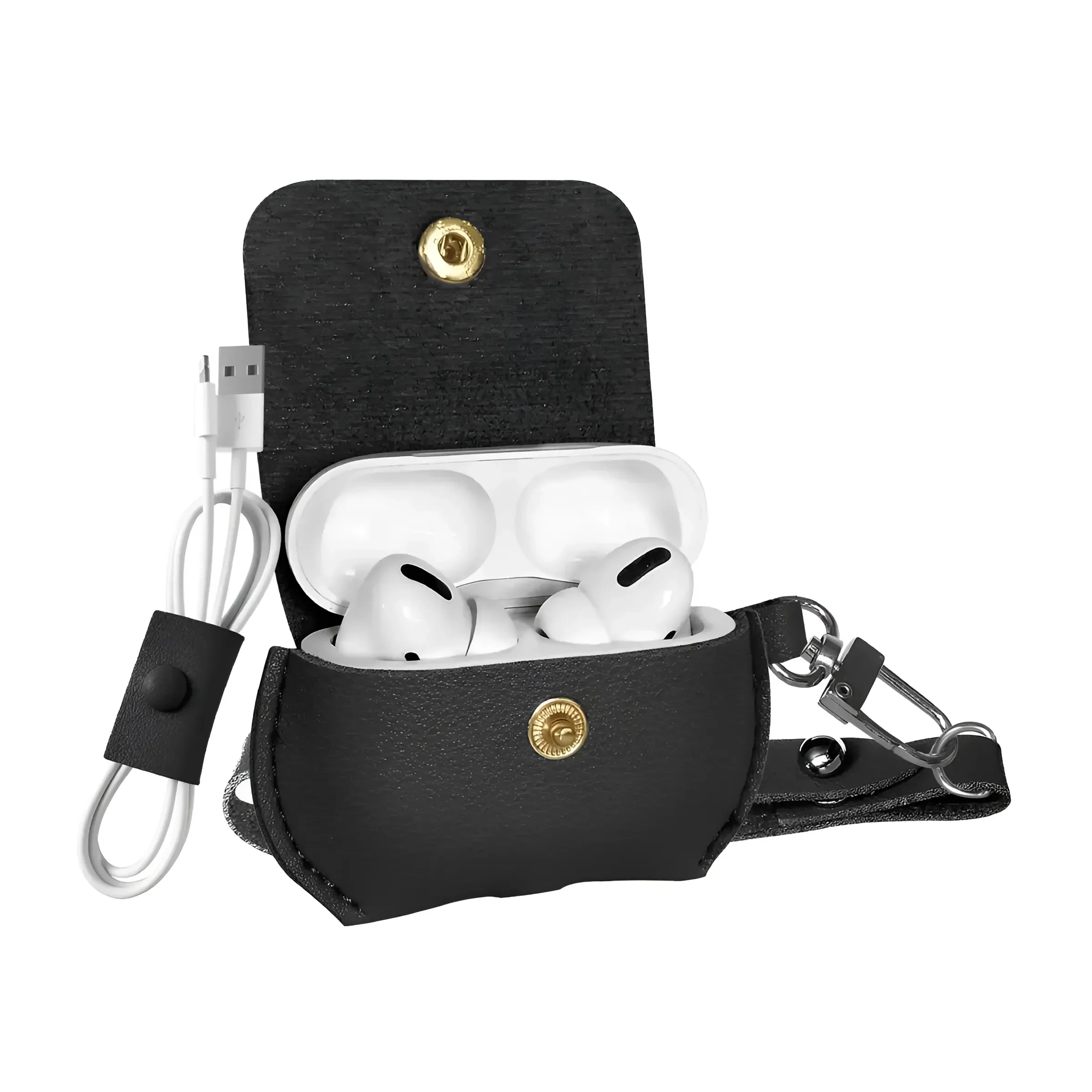 Promate Airpods Pro Case Elegant Fashion Protective Faux Leather Cover With Wireless Charging Compatible Cover Fay Black