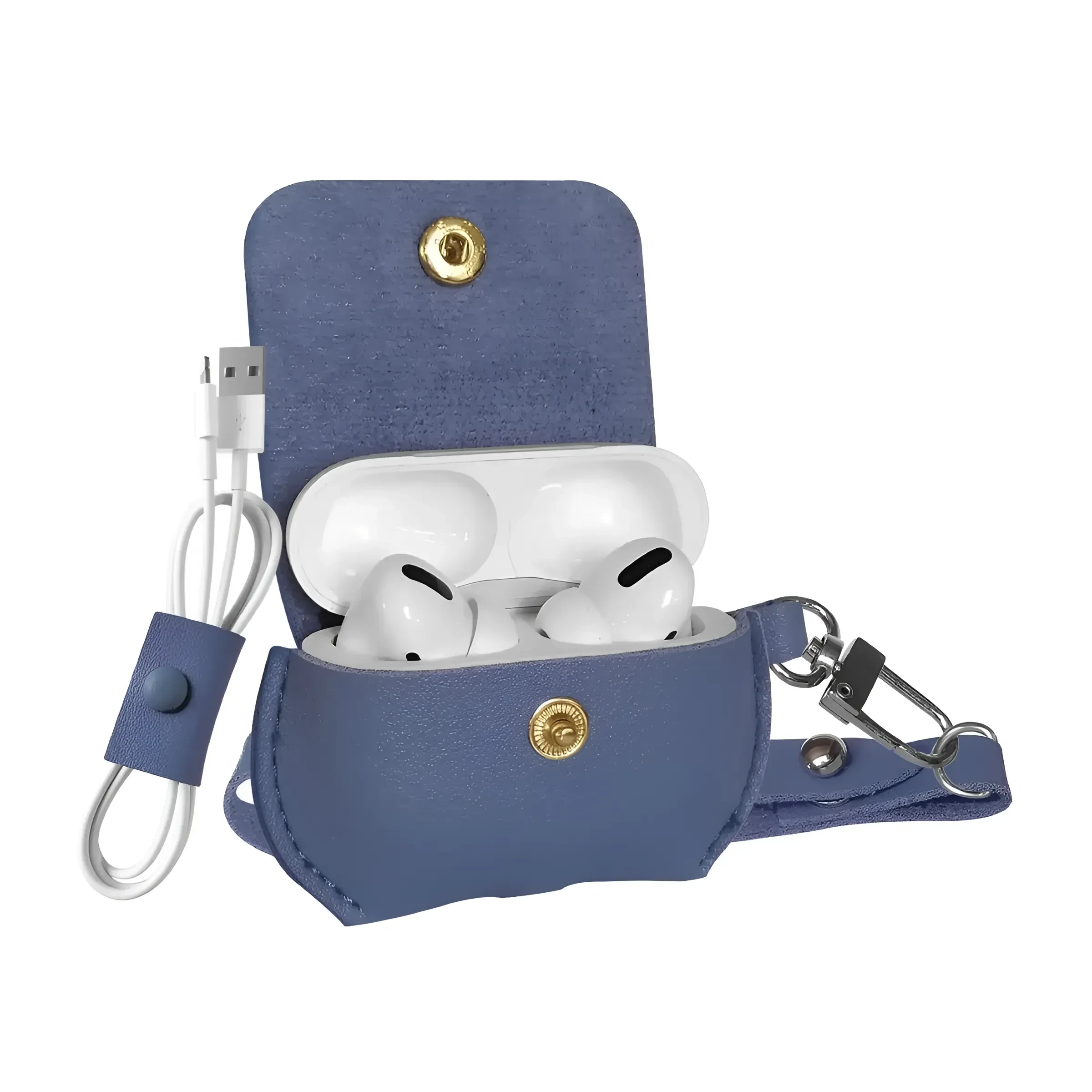 Promate Airpods Pro Case Elegant Fashion Protective Faux Leather Cover With Wireless Charging Compatible Cover Fay Blue