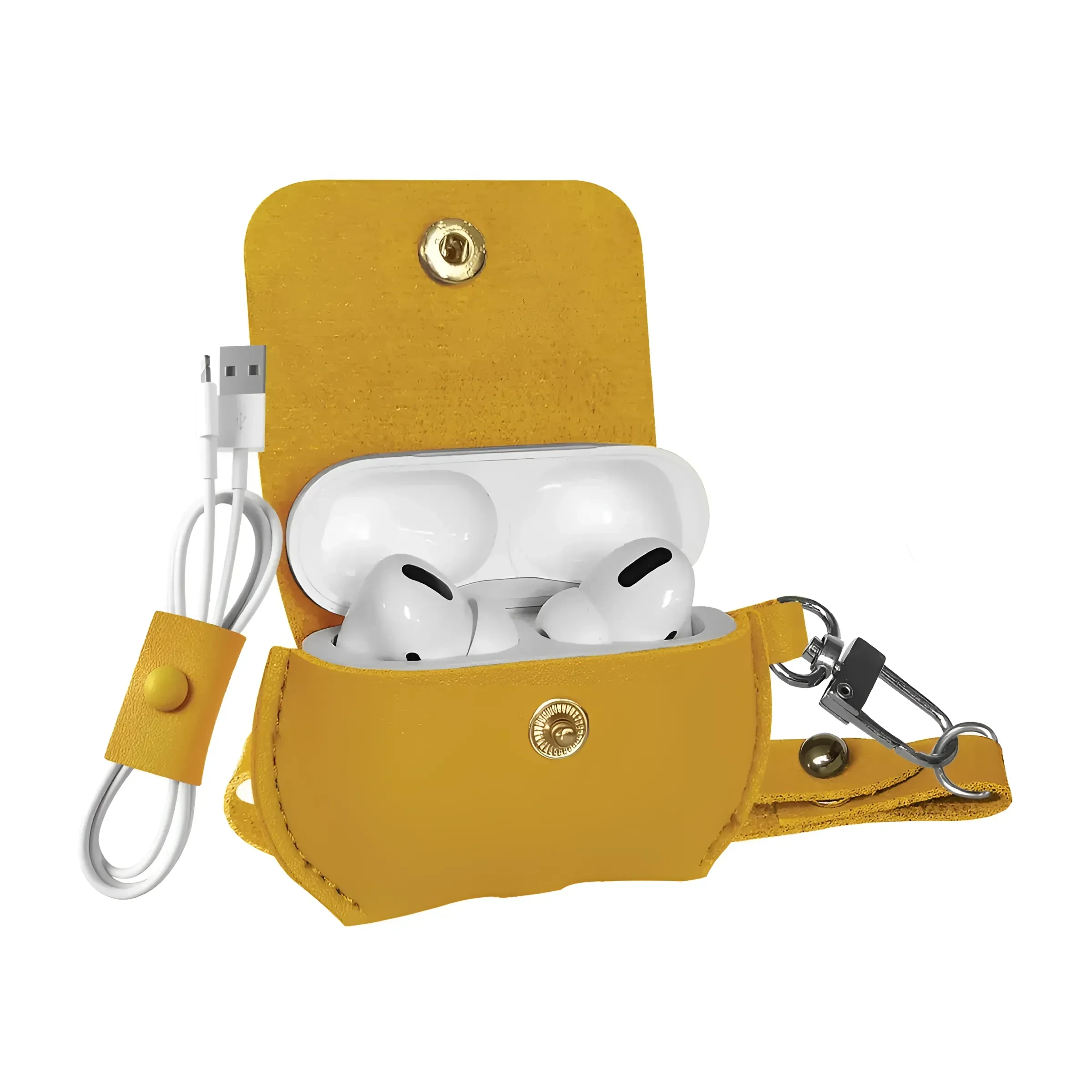 Promate Airpods Pro Case Elegant Fashion Protective Faux Leather Cover With Wireless Charging Compatible Coverfay Yellow