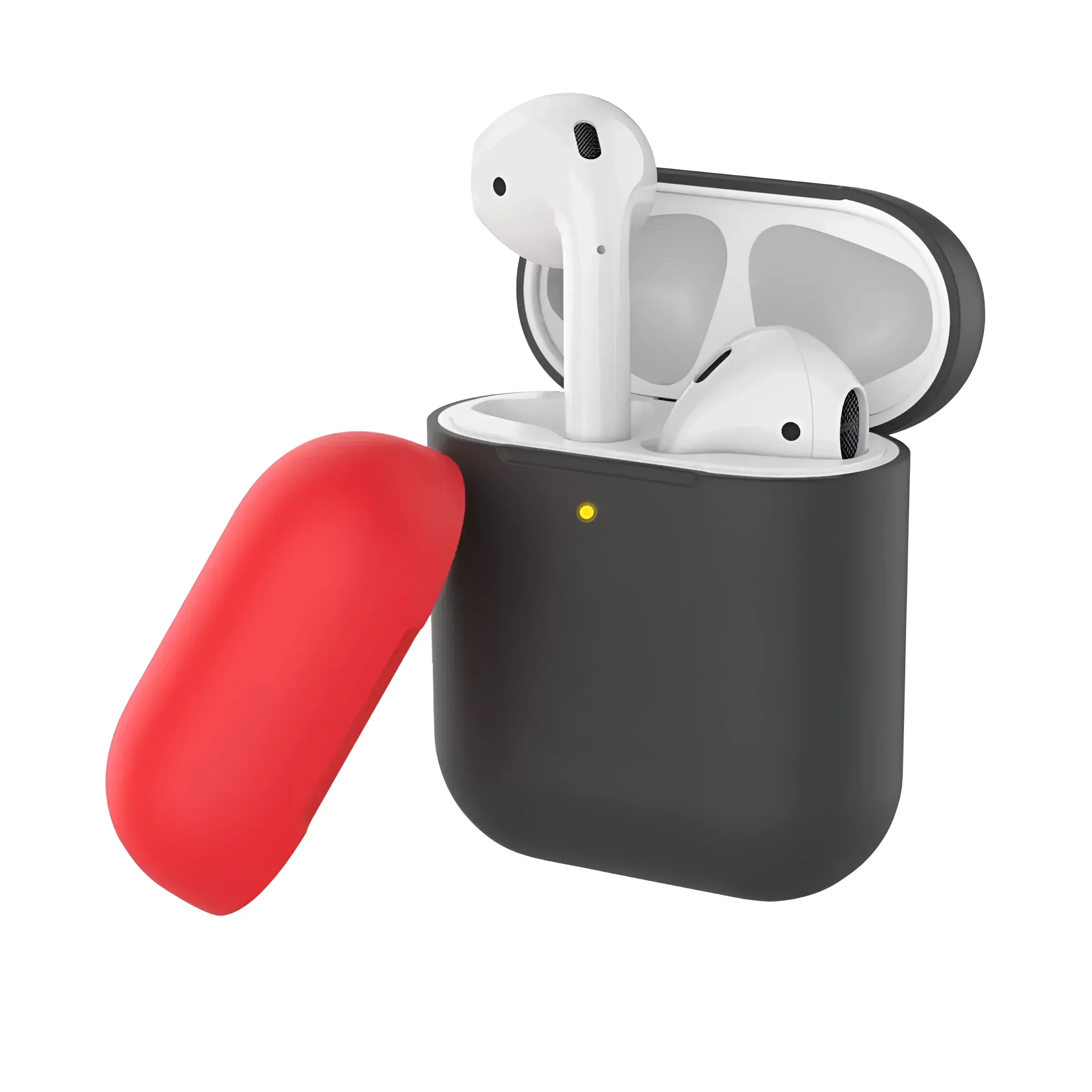 Promate Slim-fit Two-tone Shockproof Protective Wireless Charging Airpods Cover With Dual-lid Apple Airpods And Airpods 2 Silicase Black