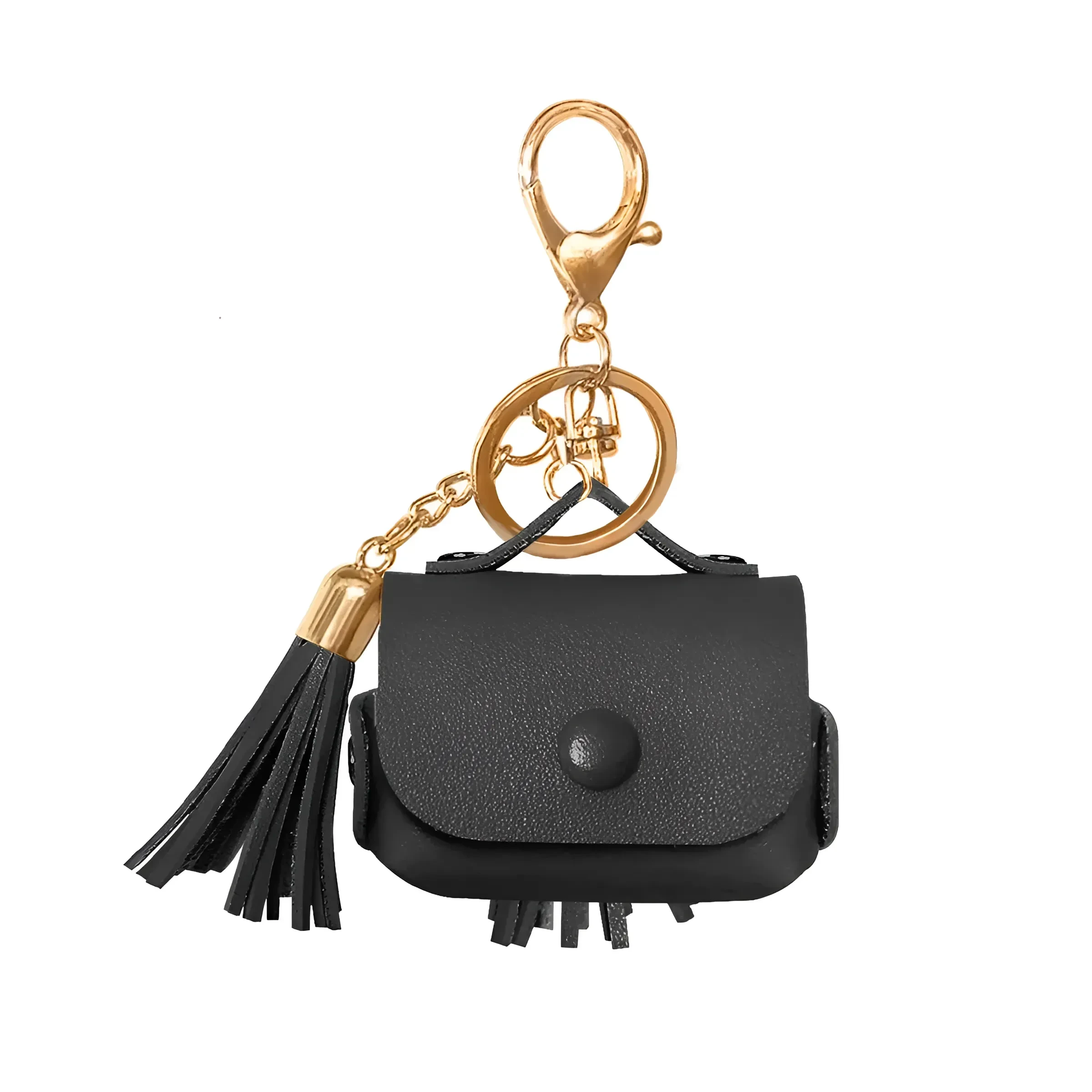 Promate Ultra-slim Protective Soft Designer Faux Leather Cover With Wireless Charging Compatible, Shockproof And Keychain Hook For Apple Airpods Pro Tassel-pro Black