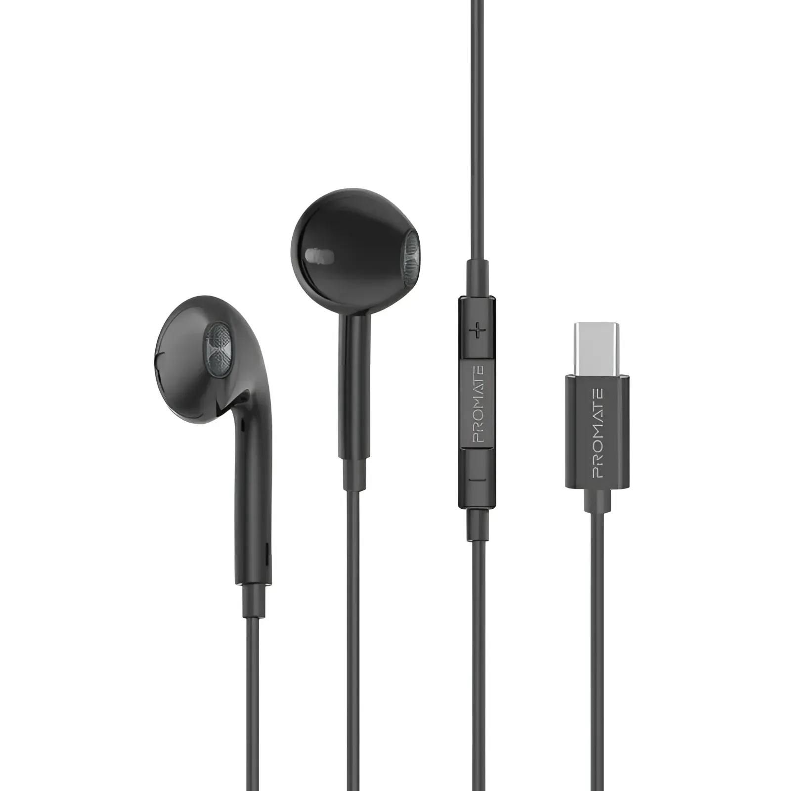 Promate Usb-c Earphones Gearpod-c2 Premium Hd Sound Usb Type-c Wired Headphones With Mic Black