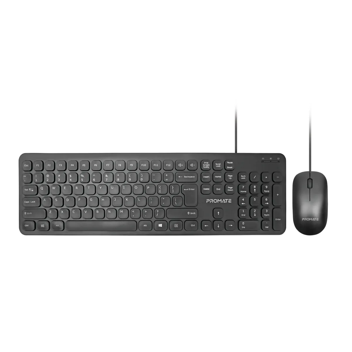 Promate Wired Keyboard With 1200 Dpi Mouse 106-keys Quiet, Slim Design And Angled Kickstand Combo-km2.en