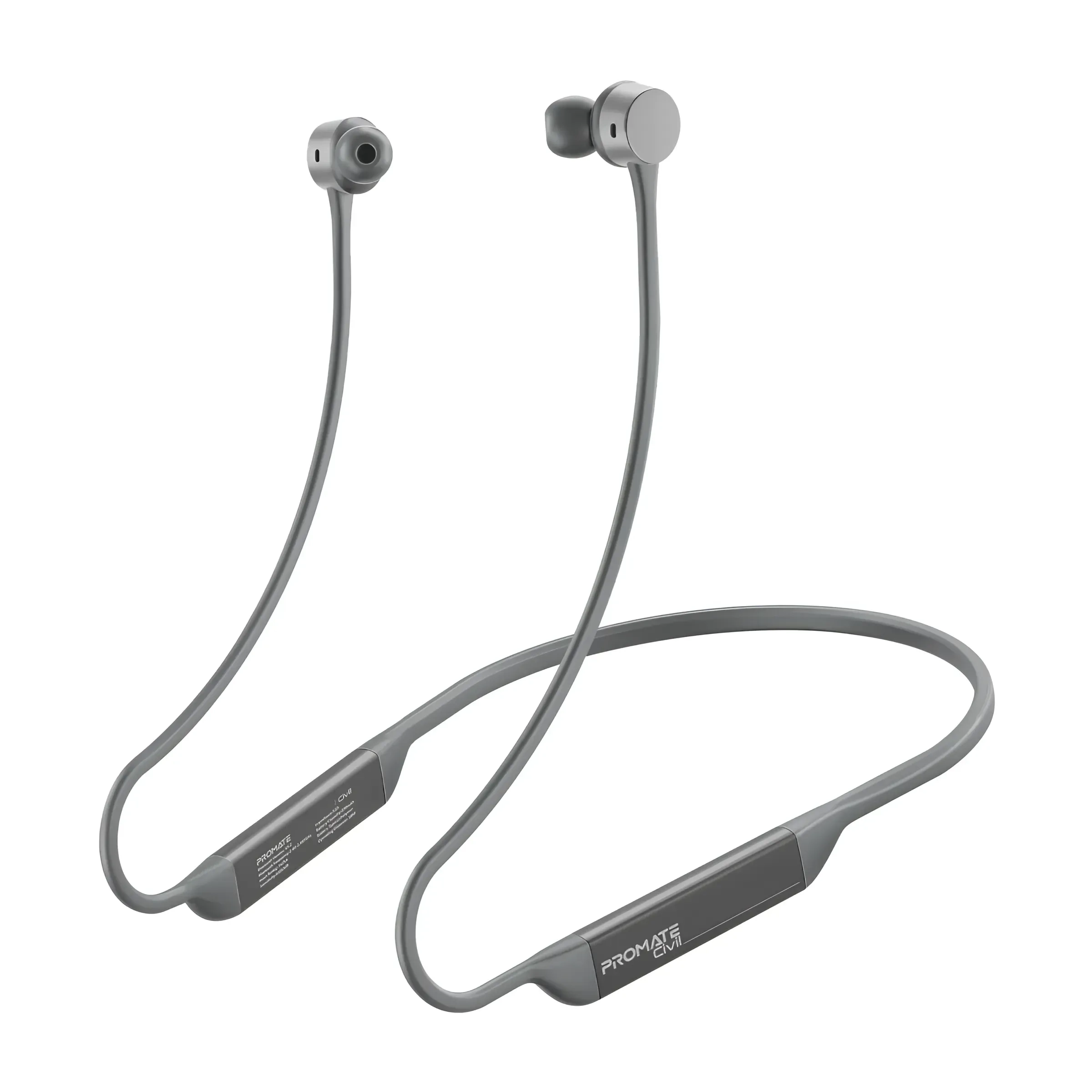 Promate Wireless Neckband Earphones, Hi-fi Lightweight Wireless Tooth Earphones Silver