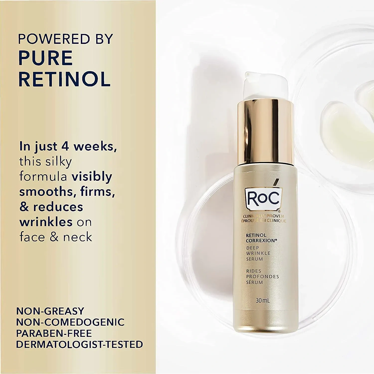 Roc Retinol Correxion Deep Wrinkle Facial Serum, Anti-Wrinkle Treatment Made With Retinol, 1 Fl. Oz