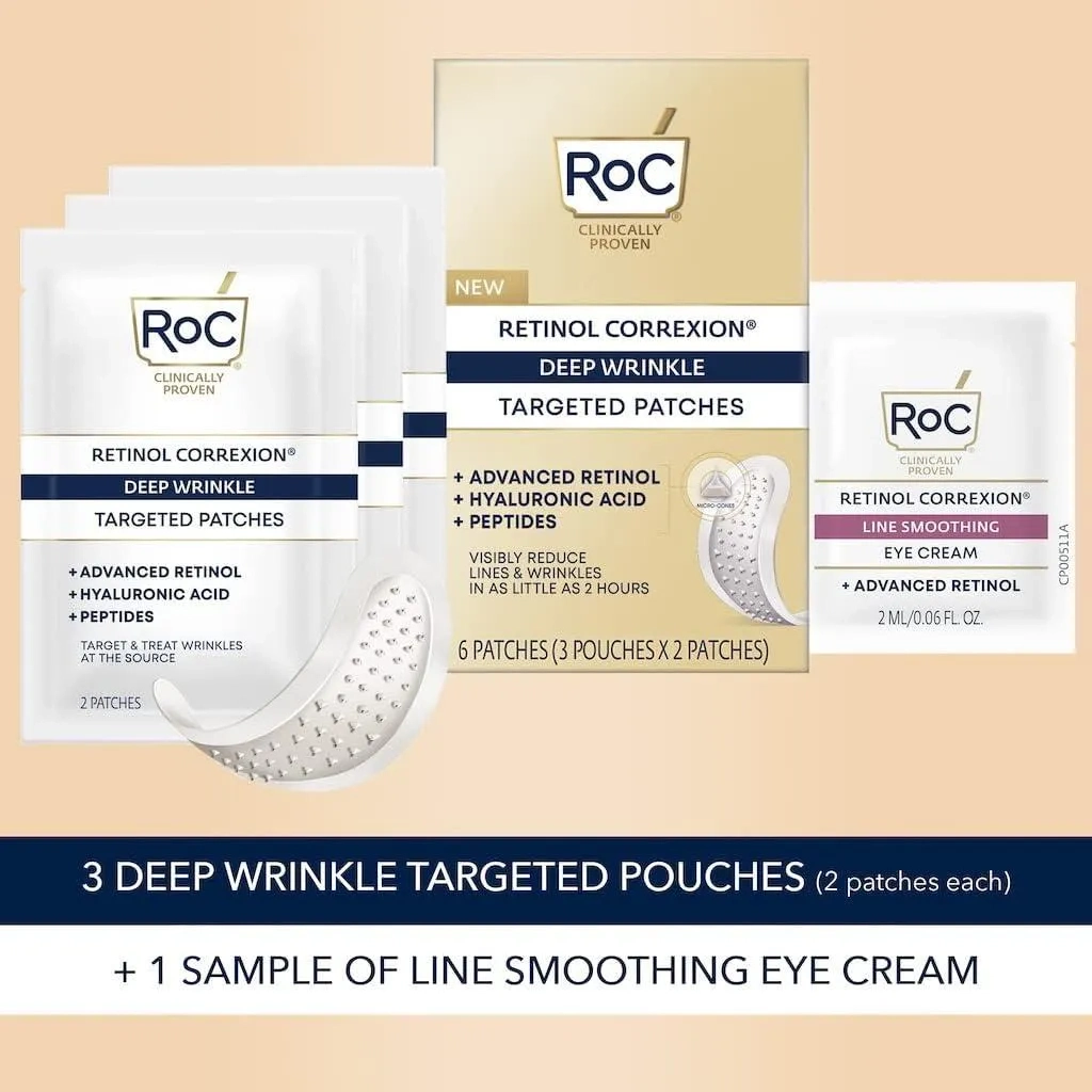 Roc Retinol Correxion Deep Wrinkle Non-Invasive Targeted Patches For Forehead And Between Eyes 11 Lines