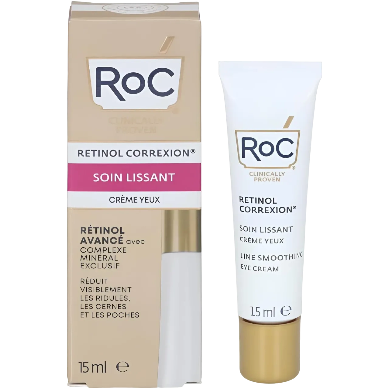 Roc Retinol Correxion Line Smoothing Eye Cream Visibly Reduces Puffiness & Dark Circles Anti Wrinkle 15 Ml