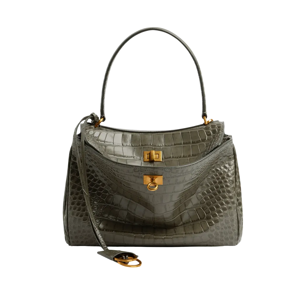Balenciaga Rodeo Croc Embossed Handbag Small Green