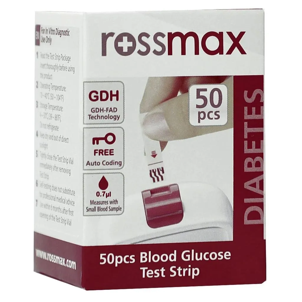 Rossmax Hs200 Blood Sugar Test Strips For Diabetes Management, Pack Of 50's