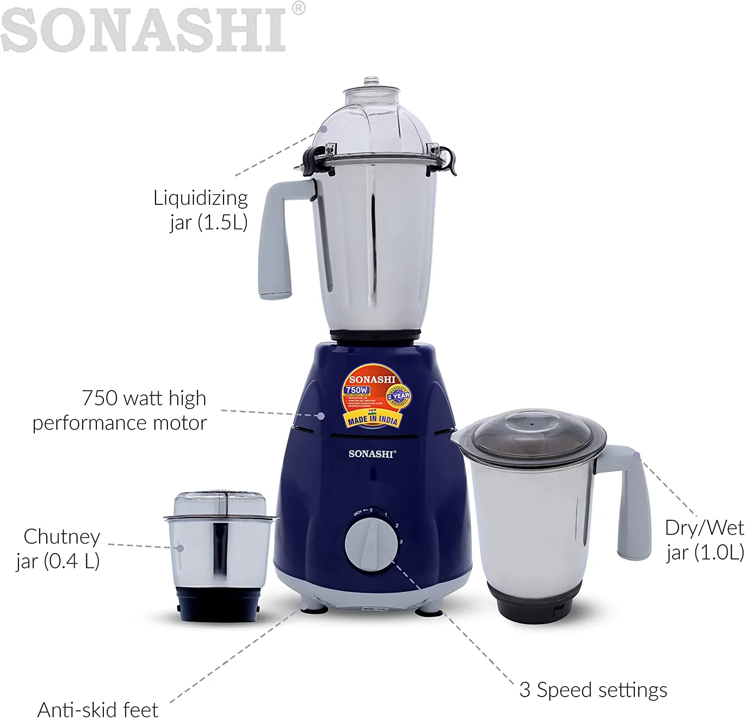 SONASHI SB-151SS Kitchen Mixer Grinder Blue